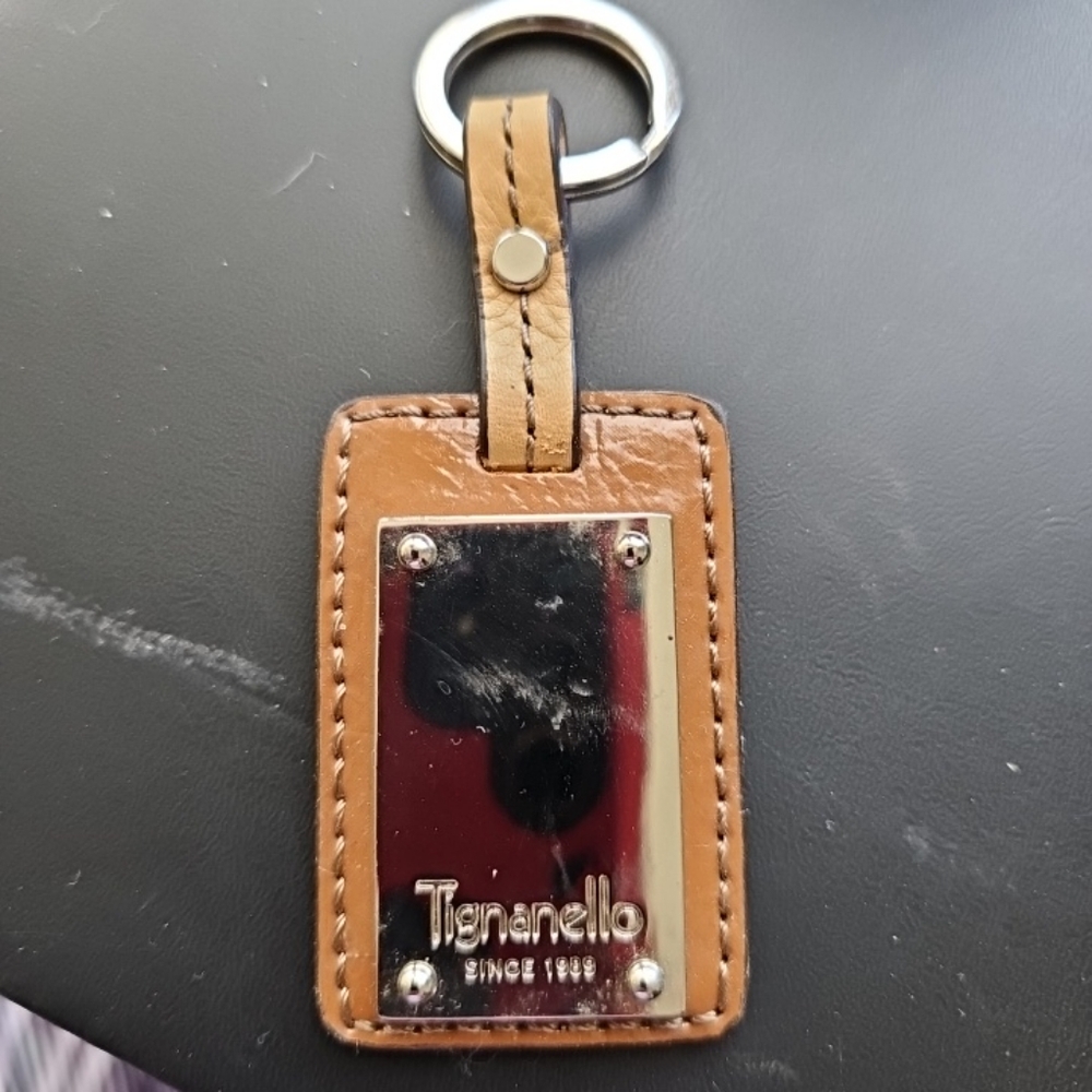 Tignanello Brown and Silver Key Chain with Leather Finish